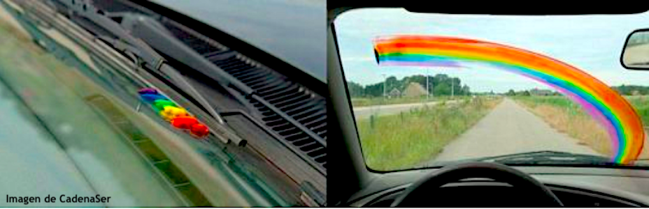 broma arcoiris parabrisas coche